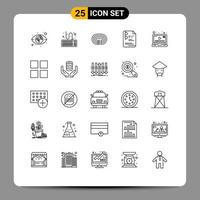 Mobile Interface Line Set of 25 Pictograms of video media stadium education document Editable Vector Design Elements