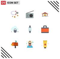 Editable Vector Line Pack of 9 Simple Flat Colors of smartwatch security garage lock internet Editable Vector Design Elements