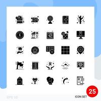 Mobile Interface Solid Glyph Set of 25 Pictograms of earnings note aim board book target board Editable Vector Design Elements