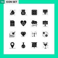 Universal Icon Symbols Group of 16 Modern Solid Glyphs of storage device mobile chip rug memory chip net Editable Vector Design Elements