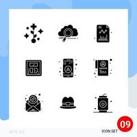 Modern Set of 9 Solid Glyphs Pictograph of map machine business weight diet Editable Vector Design Elements