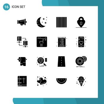 16 Universal Solid Glyphs Set for Web and Mobile Applications share server hosting food server love Editable Vector Design Elements