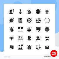 Pack of 25 Modern Solid Glyphs Signs and Symbols for Web Print Media such as camping wall watch beetle bug watch clock Editable Vector Design Elements