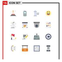 Mobile Interface Flat Color Set of 16 Pictograms of drink motivation cinema happy reel Editable Pack of Creative Vector Design Elements
