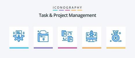 Task And Project Management Blue 5 Icon Pack Including . medal. transfer. award badge. startup. Creative Icons Design vector
