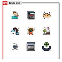 9 Thematic Vector Filledline Flat Colors and Editable Symbols of weather rain template pastry bread Editable Vector Design Elements