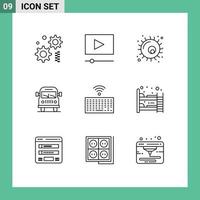 Editable Vector Line Pack of 9 Simple Outlines of type keyboard cell hardware vehicle Editable Vector Design Elements