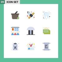 Pack of 9 Modern Flat Colors Signs and Symbols for Web Print Media such as court of law court dental building presentation Editable Vector Design Elements