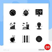 Set of 9 Commercial Solid Glyphs pack for food dollar develop marketing business Editable Vector Design Elements