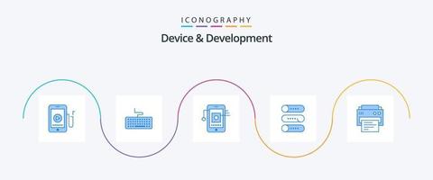 paquete de iconos azul 5 de dispositivo y desarrollo que incluye impresión. encendido apagado. móvil . cambiar. configuración vector