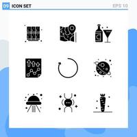 Modern Set of 9 Solid Glyphs and symbols such as paper high google data bottle Editable Vector Design Elements