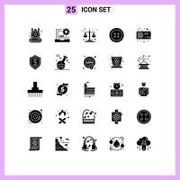 Set of 25 Commercial Solid Glyphs pack for radiator fan balance computer button Editable Vector Design Elements