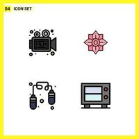 Pack of 4 Modern Filledline Flat Colors Signs and Symbols for Web Print Media such as camera exercise retro decoration jump rope Editable Vector Design Elements