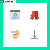 Set of 4 Modern UI Icons Symbols Signs for browser head bacon training video Editable Vector Design Elements