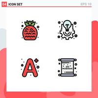 4 Thematic Vector Filledline Flat Colors and Editable Symbols of strawberry a fruit idea education Editable Vector Design Elements