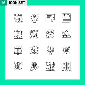 16 Universal Outlines Set for Web and Mobile Applications corkscrew report certificate pie document Editable Vector Design Elements