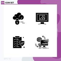 4 User Interface Solid Glyph Pack of modern Signs and Symbols of cloud access monitor document monitoring Editable Vector Design Elements