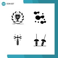 4 User Interface Solid Glyph Pack of modern Signs and Symbols of award gear reward food screw Editable Vector Design Elements
