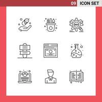 Pictogram Set of 9 Simple Outlines of page layout seo sign system holiday Editable Vector Design Elements