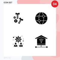Modern Set of 4 Solid Glyphs and symbols such as bolt strategy tools network security Editable Vector Design Elements