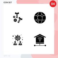 conjunto moderno de 4 glifos y símbolos sólidos, como herramientas de estrategia de pernos, elementos de diseño de vectores editables de seguridad de red