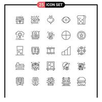 Group of 25 Lines Signs and Symbols for cloud bread turnip vision face Editable Vector Design Elements