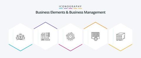Business Elements And Business Managment 25 Line icon pack including processing. event. electronic. project. processing vector