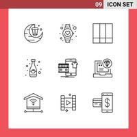 Set of 9 Modern UI Icons Symbols Signs for garments soft drink grid drink beverage Editable Vector Design Elements