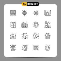 User Interface Pack of 16 Basic Outlines of shirt magazine dart leaflet advertisement Editable Vector Design Elements