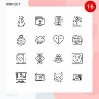 Mobile Interface Outline Set of 16 Pictograms of pineapple arrow control checkmark direction Editable Vector Design Elements