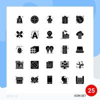 25 Thematic Vector Solid Glyphs and Editable Symbols of clipboard web operation sweets muffins Editable Vector Design Elements