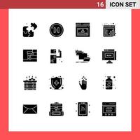 Pack of 16 creative Solid Glyphs of painting settings internet gear profile Editable Vector Design Elements