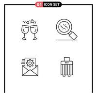 Set of 4 Modern UI Icons Symbols Signs for glass data management wedding virus bag Editable Vector Design Elements