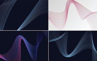 Set of 4 geometric wave pattern background Abstract waving line vector