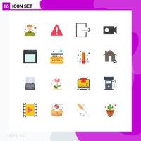 Mobile Interface Flat Color Set of 16 Pictograms of board browser arrow app record Editable Pack of Creative Vector Design Elements