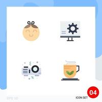 Group of 4 Flat Icons Signs and Symbols for baby night bug error cup Editable Vector Design Elements