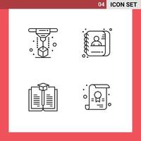 grupo de símbolos de icono universal de 4 colores planos de línea de llenado modernos de elementos de diseño de vector editables de certificado de datos láser de libro de modelado