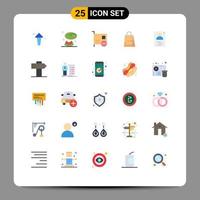 Mobile Interface Flat Color Set of 25 Pictograms of profile shop computers market bag Editable Vector Design Elements