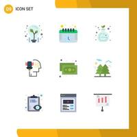 Mobile Interface Flat Color Set of 9 Pictograms of money cash chemistry security personal Editable Vector Design Elements