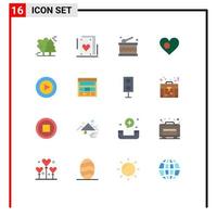 Modern Set of 16 Flat Colors Pictograph of play flag celebration country bangla Editable Pack of Creative Vector Design Elements