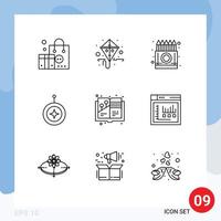 Pack of 9 creative Outlines of honor medal box star pencil Editable Vector Design Elements