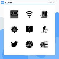 Mobile Interface Solid Glyph Set of 9 Pictograms of building exclamation mark home error message agreement Editable Vector Design Elements