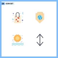 conjunto de pictogramas de 4 iconos planos simples de bolsa protección de compras en la playa natación elementos de diseño vectorial editables vector