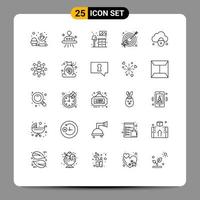 25 User Interface Line Pack of modern Signs and Symbols of lock internet living marketing target Editable Vector Design Elements