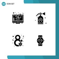 4 User Interface Solid Glyph Pack of modern Signs and Symbols of message gift screen security watch Editable Vector Design Elements