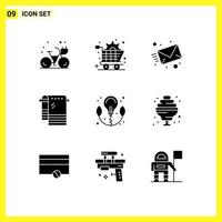 Pictogram Set of 9 Simple Solid Glyphs of bulb wiping email towel bath Editable Vector Design Elements