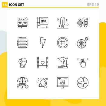 16 Universal Outlines Set for Web and Mobile Applications rack edit science and computing service legal service Editable Vector Design Elements