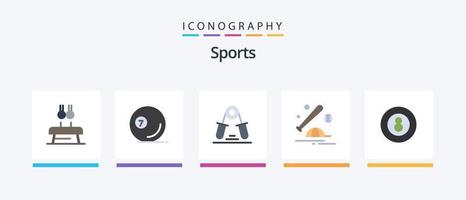 paquete de íconos planos deportivos 5 que incluye gorra. pelota. bola de billar. béisbol. ejercicio. diseño de iconos creativos vector