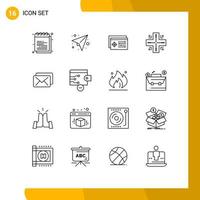 User Interface Pack of 16 Basic Outlines of mail technology send location object Editable Vector Design Elements