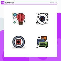 Group of 4 Filledline Flat Colors Signs and Symbols for air music process eco sound Editable Vector Design Elements